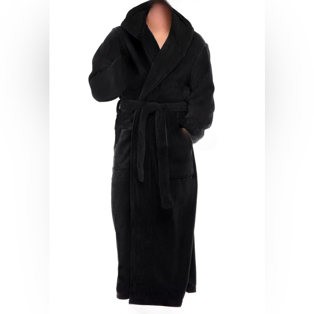 Alexander Del Rosa Robe Mens’s Black Hooded Soft Fleece Long Sleeve Size 1X-2X